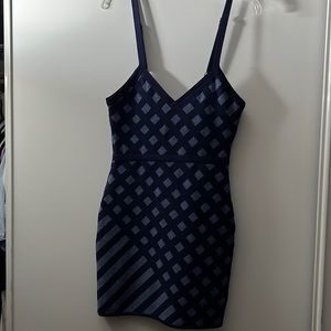 Navy blue stripe bandage dress